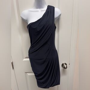 SOPRANO Dark Navy Ruched One Shoulder Dress small